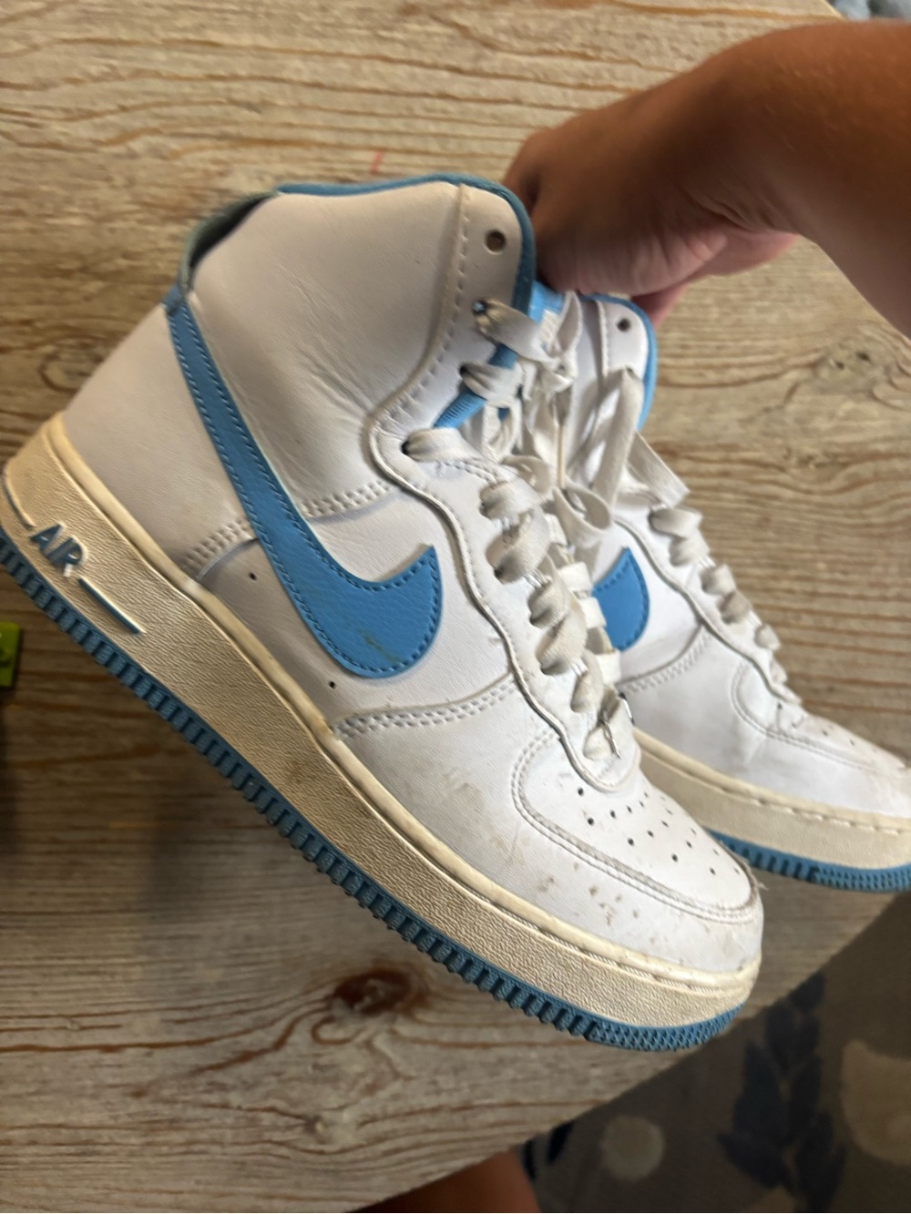 Nike White and Light Blue High-Top Sneakers